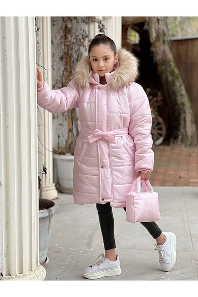 Calisa Waterproof Girl's Fur Hooded Inflatable Long Coat Coat