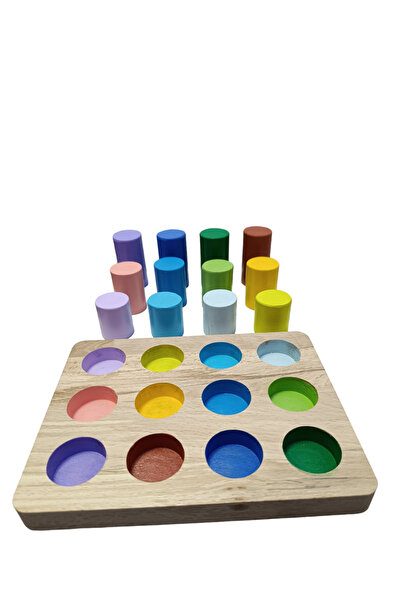 Sekk O Eğitici Ahşap Oyuncak Zihin Geliştirici Boyalı Renk Çeşitli Bul Tak Tablalı Silindir. Oyuncak
