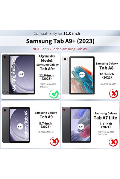 m.tk moveteck Samsung Galaxy Tab A9 Plus 11 inç Kılıf + Cam +Kalem Şeffaf Köşe Korumalı Silikon Tablet Kılıfı X210