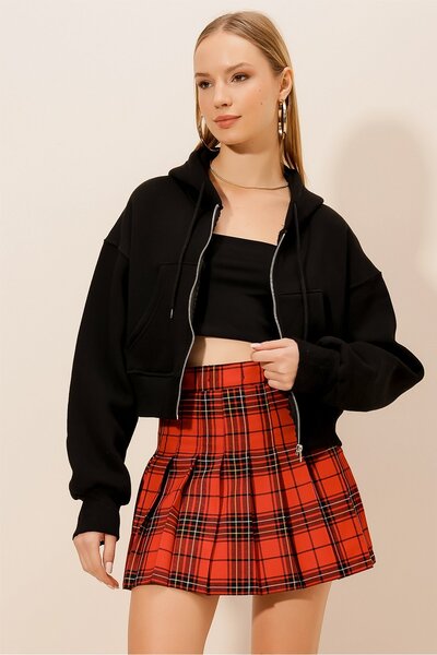 HAKKE Üç İplik Fermuarlı Kapüşonlu Kısa SWEAT