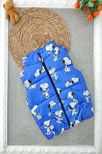 dubi baby Boni Saks Blue Happy Dog Pattern Pocket Zippered Lined Inner Children's Inflatable Vest