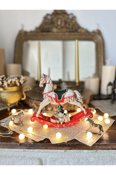 Handmadesign Sallanan El Boyaması Polyester At Yılbaşı Biblo Dekor / Yeşil Kı...