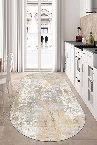 Thalia Home Kaymaz Tabanlı Yıkanabilir Baskılı Oval Kesim Yolluk Mutfak Korid...