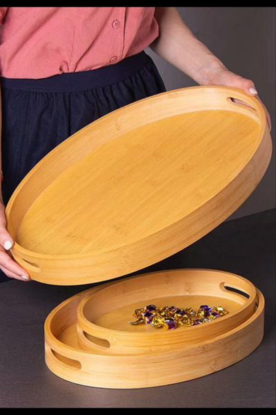 NEWNOW Bamboo Tray 3 Oval, Tea Tray, Presentation Tray, Coffee Presentation Tray