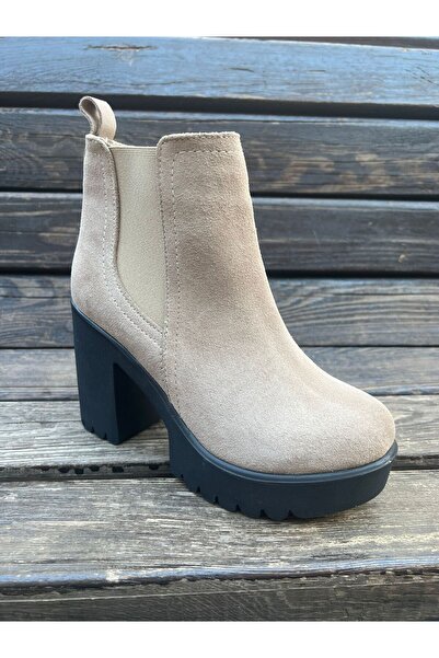 gumushoe Kadın Hakiki Deri Yüksek Topuklu Lastikli Bot