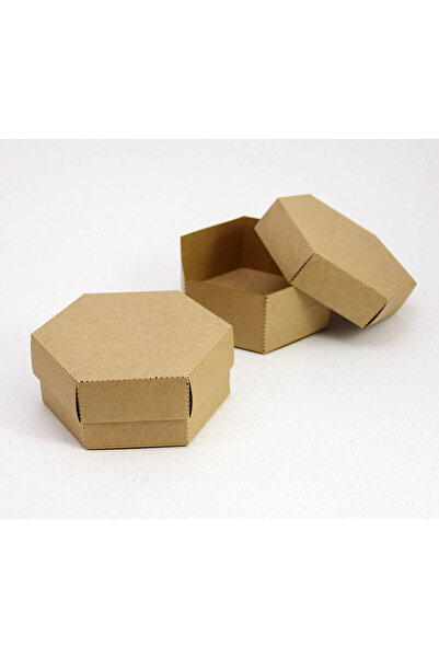 Tasarım Şeker 13 x 11 x 5 cm Altıgen Kapaklı Kraft Karton Kutu - 25 Adet