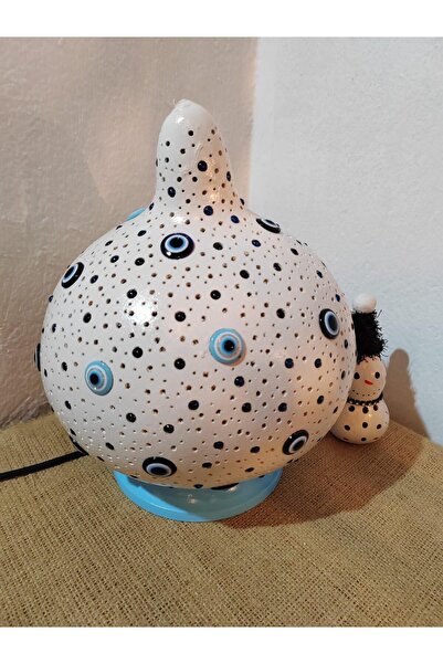 Alpha Tasarım Atölyesi Decorative White Lampshade with Evil Eye Beads