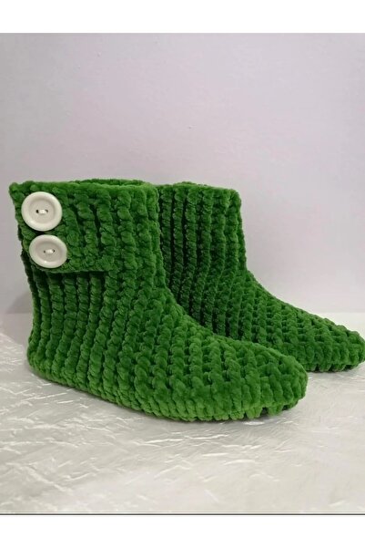 MERUT STYLE HAYATINI RENKLENDİR Ev Botu Panduf Kadife Ip Yeşil Düğme Detaylı El Örgüsü