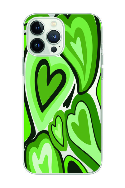 Magic Ring iPhone 15 Pro Max Compatible Green Heart Patterned Transparent Pho...
