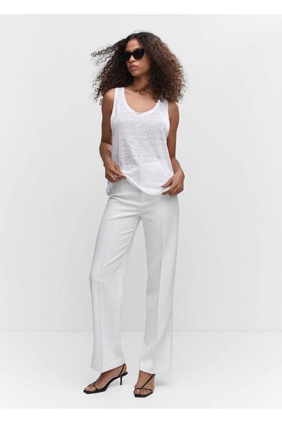 MANGO Woman Top cu bretele din in