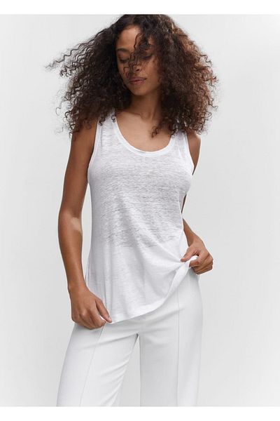 MANGO Woman Top cu bretele din in