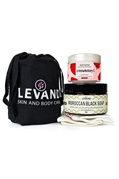 Levand 3lü Vücut Peeling Seti/ Gül Siyah Sabunu + Body Butter Strowberry + Ka...