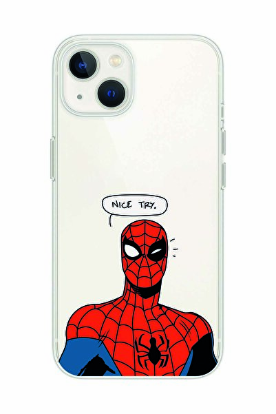 Magic Ring Iphone 13 Uyumlu Spiderman Nice Try Desenli Şeffaf Telefon Kılıfı