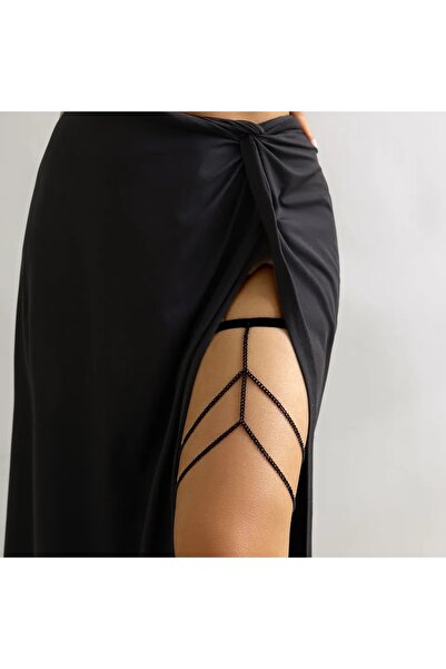 TakıConcept Siyah Zincirli Elastik Bacak Zinciri Vücut Aksesuarı