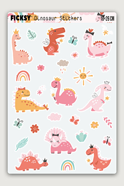 Ficksy مجموعة ملصقات الديناصورات اللطيفة - 29 قطعة من ملصقات الملصقات