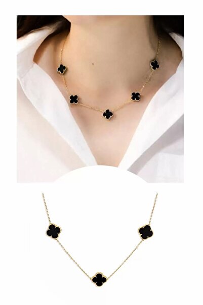 Genel Markalar Altın Renk Siyah Van Cleef Zincir Kolye