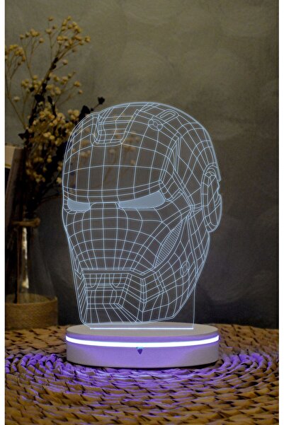 Yubi Design İron Man Kask- 3 boyutlu led lamba 16 renk dekoratif anime gece lambası 3D