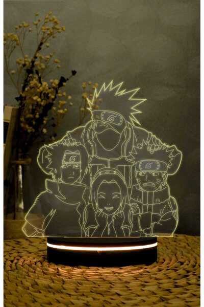 Yubi Design Kakashi, Naruto, Sasuke, Sakura - 3 boyutlu led lamba 16 renk dek...