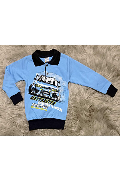 krm kerem bebe Polo Yaka Araba Desenli Erkek Çocuk Sweat T-shirt