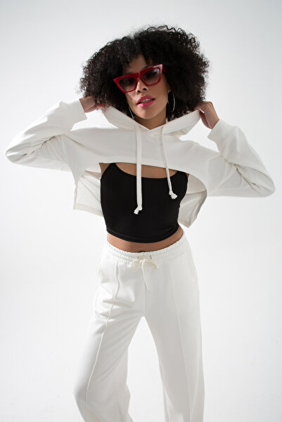 muub's MuuB's 3 Thread Unsharped μακρυμάνικο μπροστινό μέρος με βαθύ λαιμό Super Crop Sweat