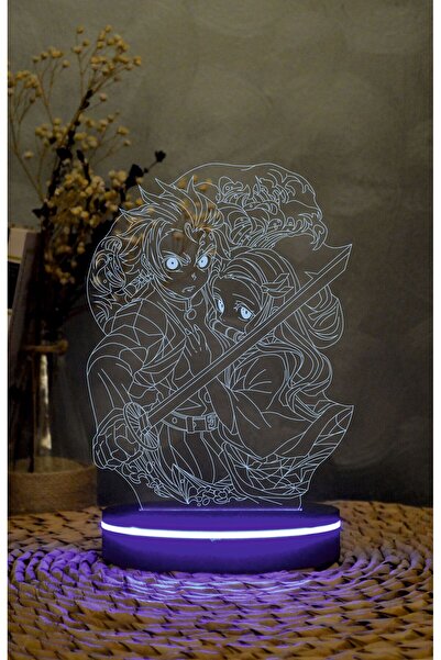 Yubi Design Tanjiro , Nezuko , Demon Slayer - 3 boyutlu led lamba 16 renk dek...