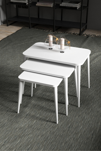 Cosargroup Zigon Sehpa ve Orta Sehpa Torna Set Beyaz BXB