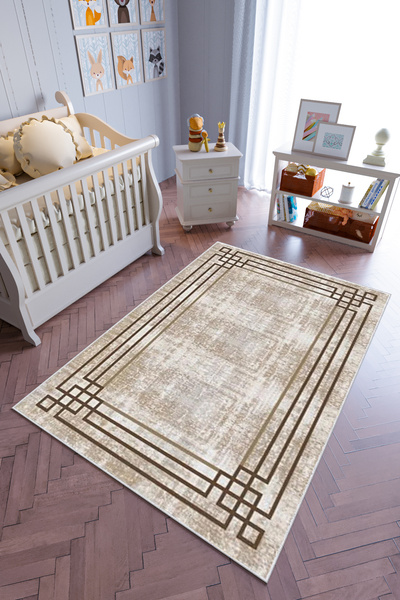 10 Post Online Çocuk Odası Halısı Kahverengi Yolluk Kaymaz Yuvarlak Oval Kesm...