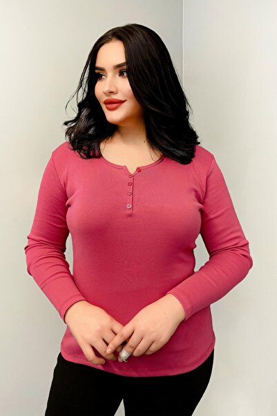 Siyezen Μεγάλο μέγεθος, μπλούζα με λεπτομέρεια κουμπιών, Βαμβάκι τεμάχια, λιλά