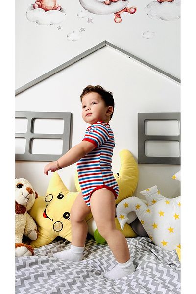 TD Collection Girl-Boy Short Sleeve Striped Snap-On Bodysuit 100% Cotton and Lycra Flexible Fabric