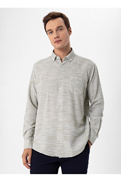 SÜVARİ Süvari Regular Fit Buttoned Collar Plain Water Green Men's Shirt GM1008300079