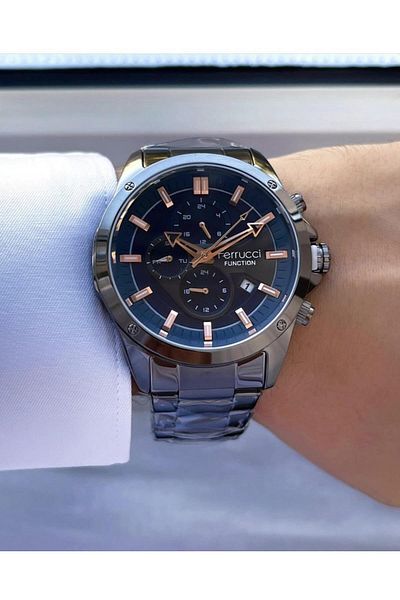 Ferrucci Men's Multifunctional Metal Band Wristwatch
