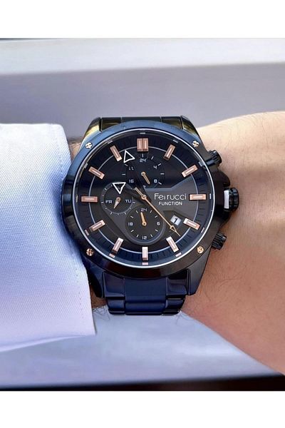 Ferrucci Men's Multifunctional Metal Band Wristwatch