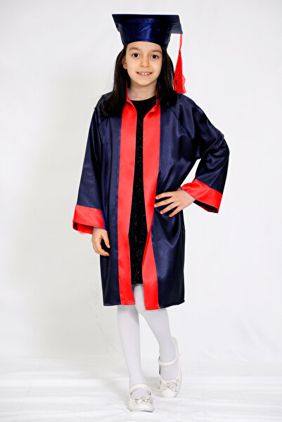 Mezuniyetshop قبعة التخرج Cube رياض الأطفال الأزرق الداكن والأحمر