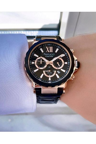 Ferrucci Men's Multifunctional Metal Band Wristwatch