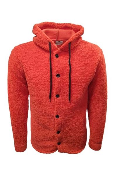 Yegua Y00791 Men's Hooded Lamb Plush Cardigan - Y00791 - Red - ST00791-Red-S