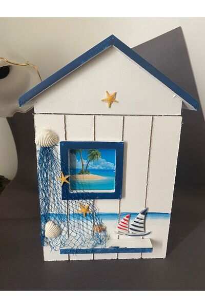 Aleda Anahtarlık Deniz Temalı Beyaz Mavi Ahşap Altı Askılıklı