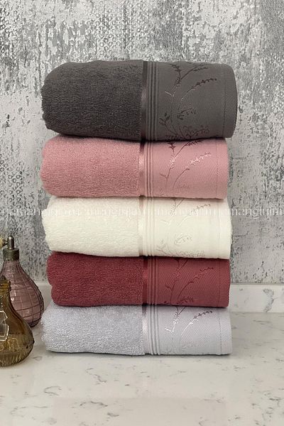 Özdilek Ditsy Hand-Face Towel 5 Pieces-Grey-Plum-Cream-Pink-Anthracite