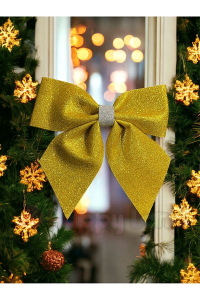 Happyland New Year's Gold Door Tableware Tree Ornament Glitter Eva Bow Decor New Year's Ornament 20 cm Gold