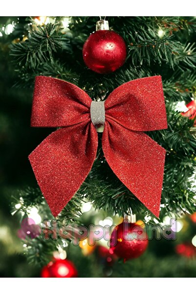 Happyland Yılbaşı Kırmızı Kapı Sofra Ağaç Süsü Simli Eva Fiyonk Dekor Yılbaşı Süs 20 cm Kırmızı