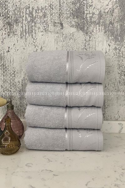 Özdilek Ditsy Hand-Face Towel 4 Pieces - Gray