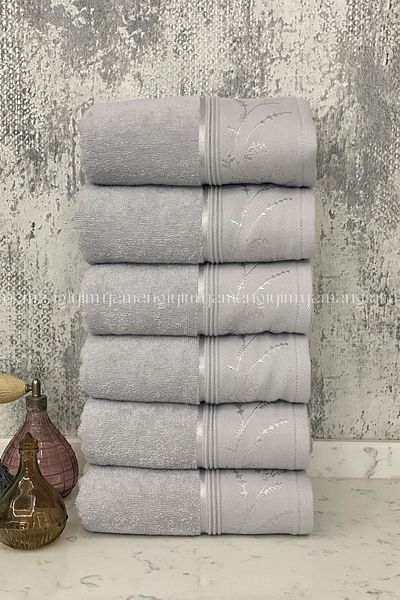 Özdilek Ditsy Hand-Face Towel 6 Pieces - Gray