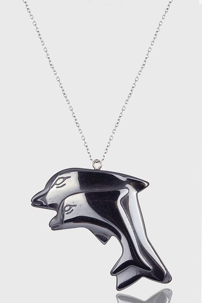 Tesbih Atölyesi Certified AAA+ Dolphin Model Natural Stone Hematite Stone Necklace
