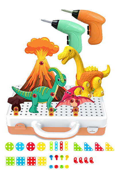 Toyaş Eğitici Matkap Seti 355 Parça Dinozorlar,Şekiller ve Apatosaurus 3D Ste...