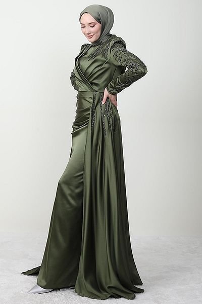 Giza Giyim Asian Hijab Evening Dress Khaki