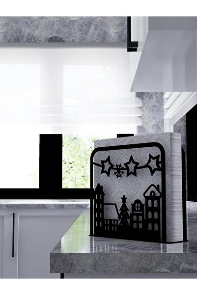 M&C Concept Yılbaşı Model-6 Metal Desenli Peçetelik - Siyah