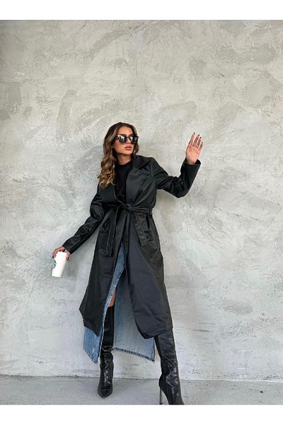 VOLT CLOTHİNG Damen-Trenchcoat aus gefüttertem Leder mit Gürtel