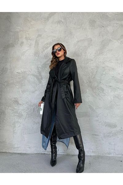 VOLT CLOTHİNG Damen-Trenchcoat aus gefüttertem Leder mit Gürtel