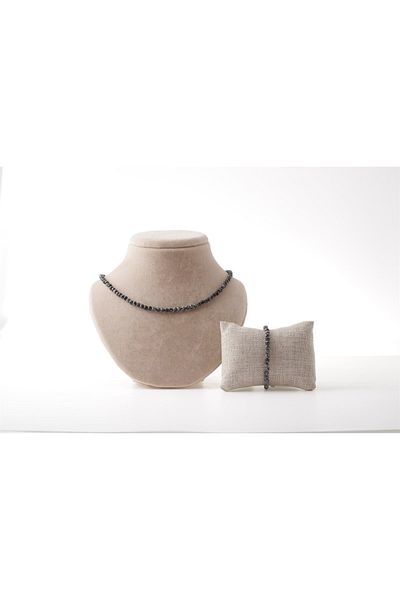 Mavera Doğaltaş Snowy Obsidian Natural Stone Necklace and Bracelet Set 3-4 mm