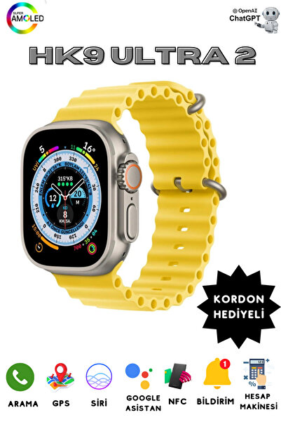NS Store HK9 Ultra 2 Akıllı Saat Çift Çekirdek 2 GB Dahili Hafıza Yapay Zeka Destekli Oyun Yüklü (2 Kordon)