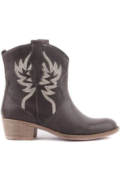 SailLakers - Gray Leather Embroidered Women's Boots Without Zipper